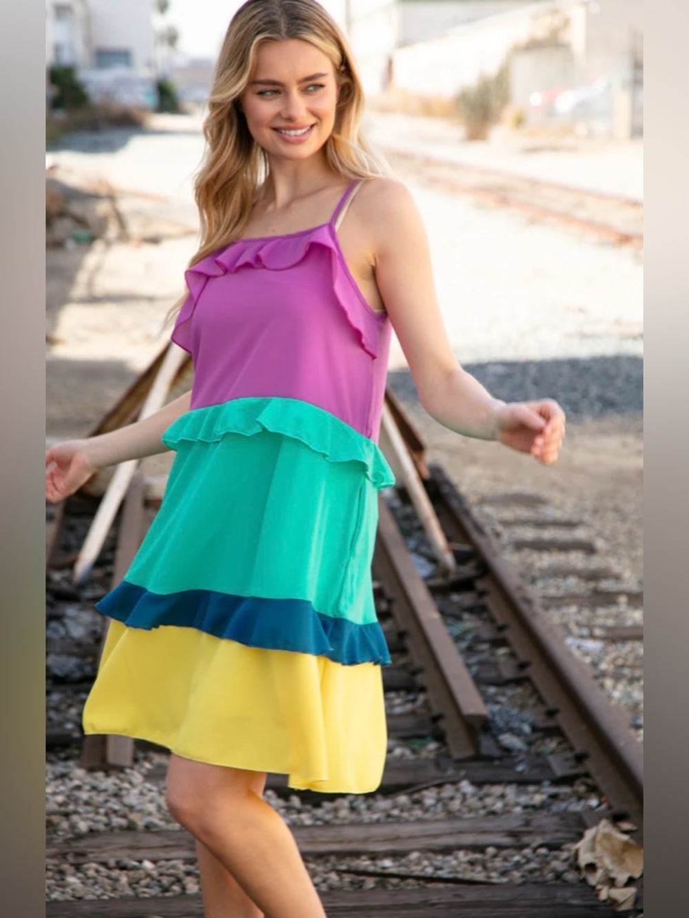 NEW [Haptics] Pocketed Color Block Tiered Ruffle Midi Dress Women's Plus 3X - Picture 6 of 16